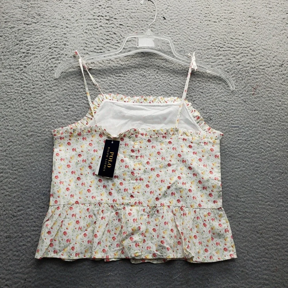 Polo Ralph Lauren Cami Top Youth Kids Large Multi Floral Linen Blend Ruffle Hem